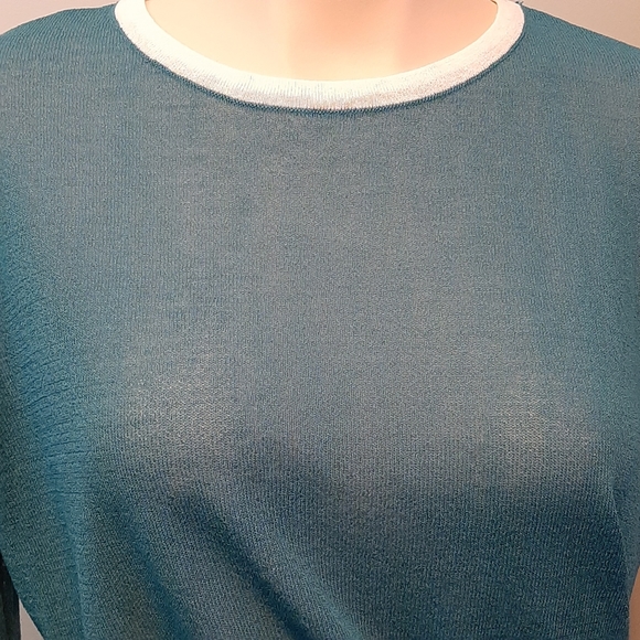 🅱️🅾️G🅾️ Sheer teal color asymmetrical long sleeves top - Picture 6 of 8